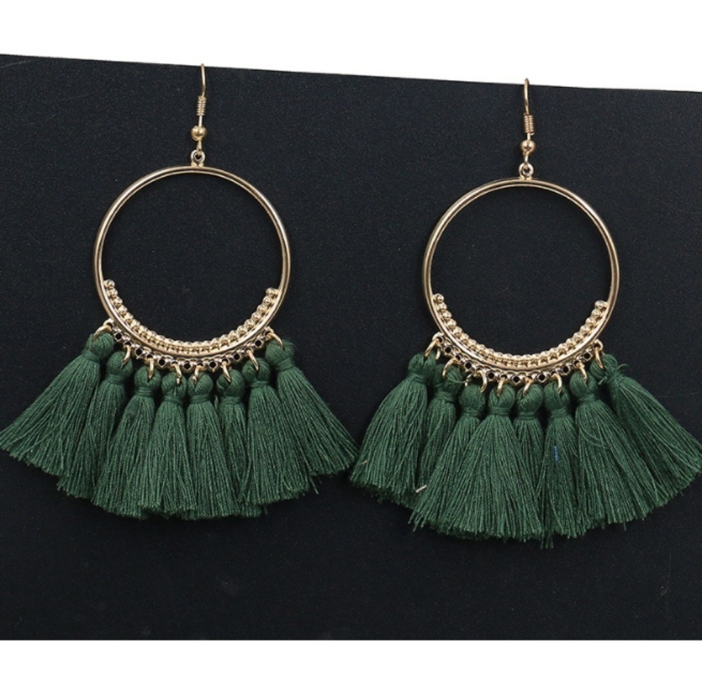 Gypsy Bohemian Spanish Vibe Tassel Hoop Earrings